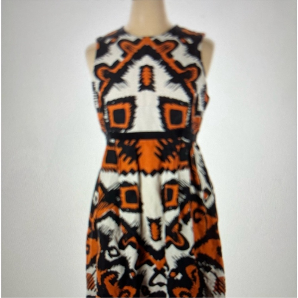 LK Bennett Orange and Black Geometric Midi Dress